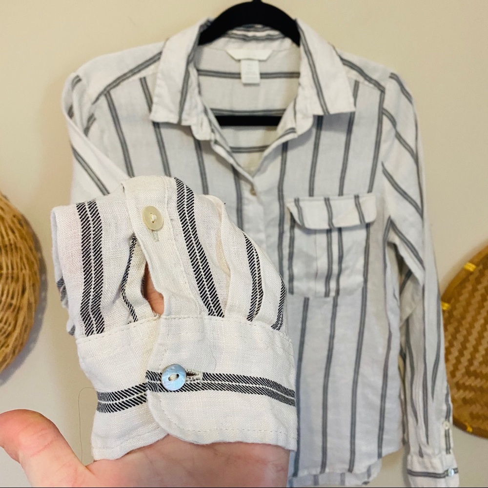 H&M Linen Vertical Striped Button Down Shirt - Picture 4 of 8